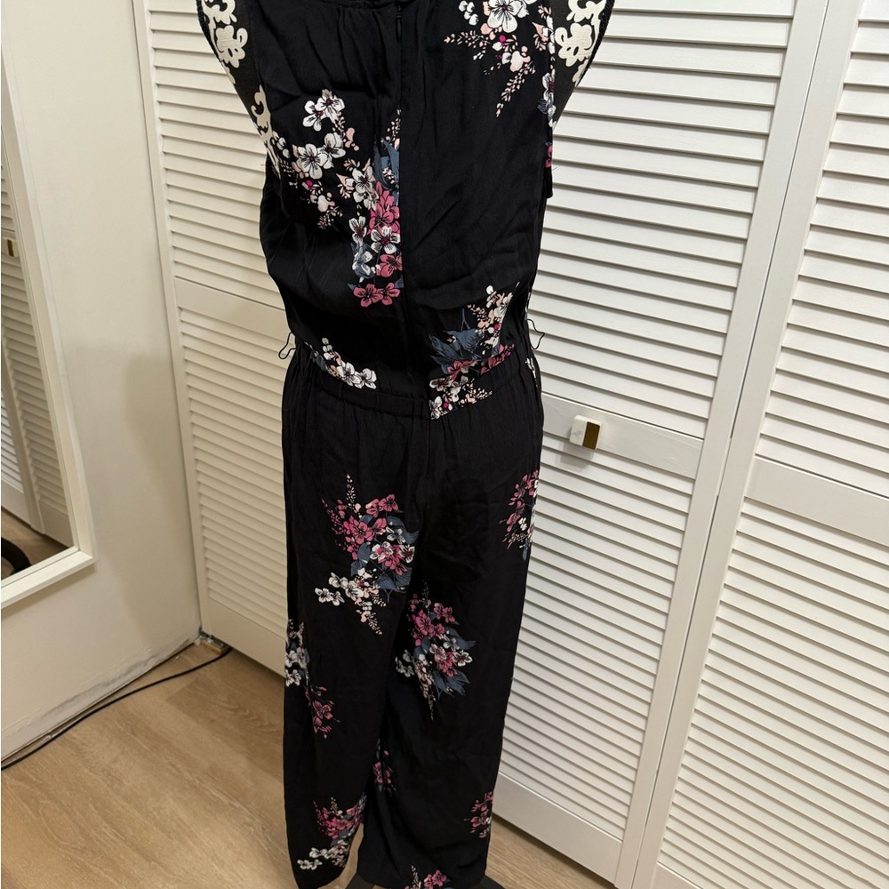 LOFT Black Floral Jumpsuit